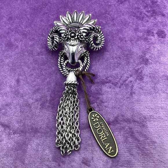 Vintage D’Orlan Silver Ram Brooch with Tassels - Picture 5 of 6